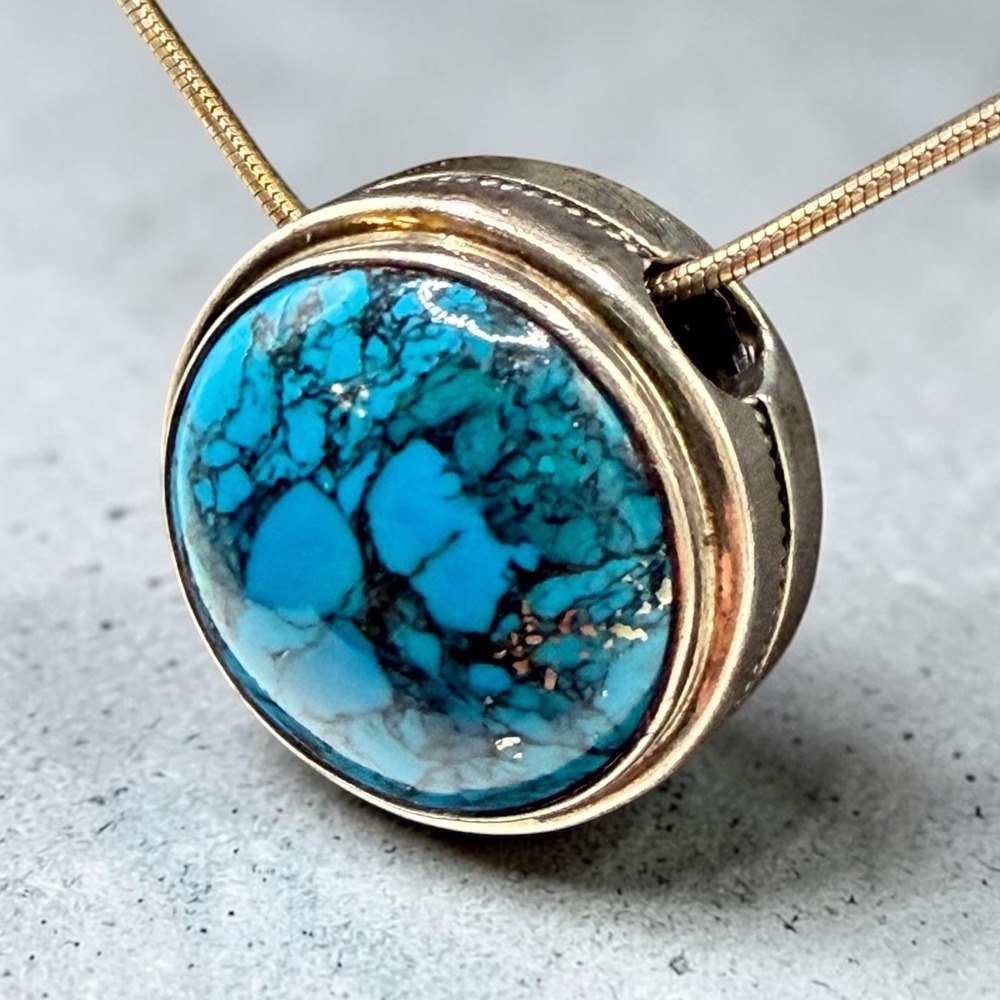 Lori Bonn Sterling Silver Turquoise Slide Pendant Necklace 925 Italy 16 Grams